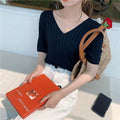 Women Candy Green Ice Silk Short Sleeve Loose Sweater Top