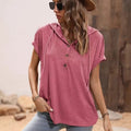 Women V-Neck Long Sleeve Button Hooded Sweatshirt Tops