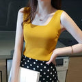 Women Square Collar Printed Solid Backless Sleeveless Vest Tops