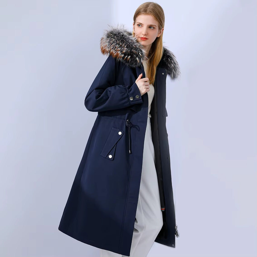 Women Winter Thick Warm Parka Fur Collar Long Sleeve Coat