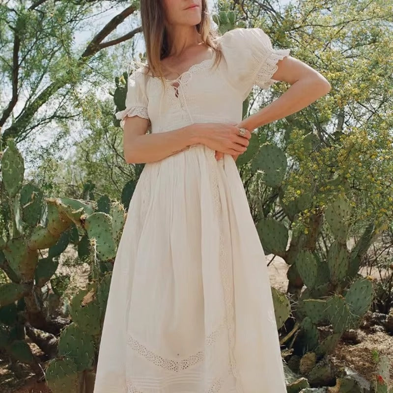Women V Neck White Linen Casual Summer Dress