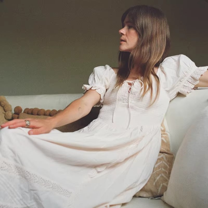 Women V Neck White Linen Casual Summer Dress