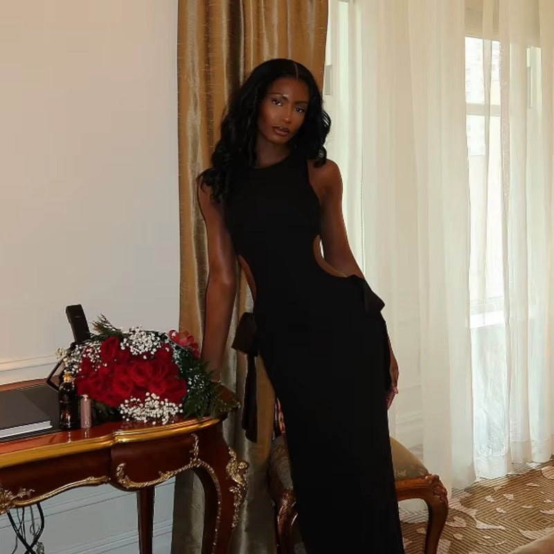Women V Neck Backless Cut Out High Waist Elegant Dress