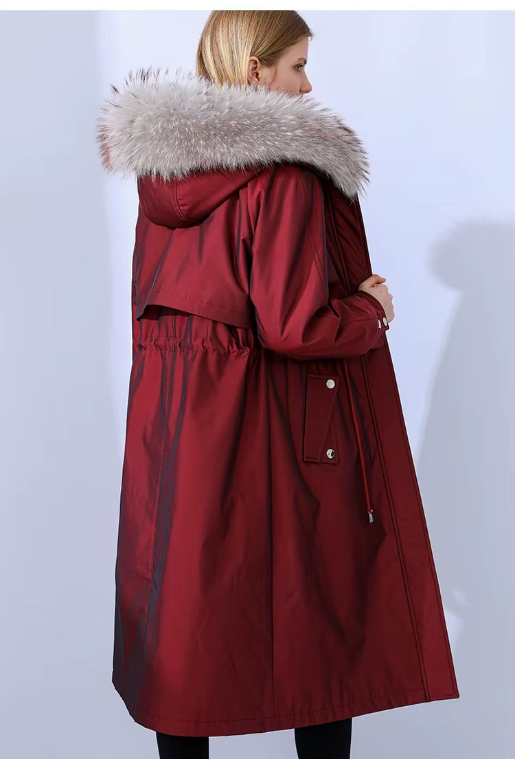 Women Winter Hooded Fur Collar Down Parka Coat