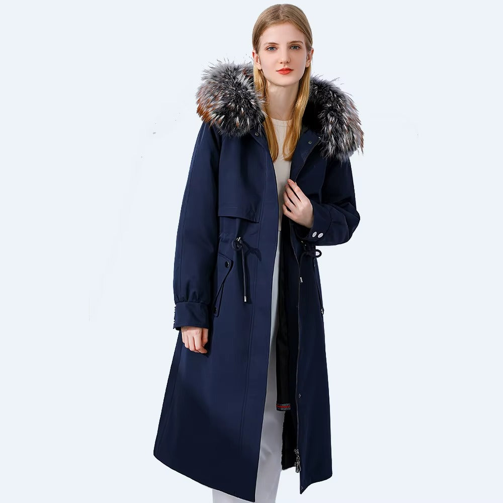 Women Winter Thick Warm Parka Fur Collar Long Sleeve Coat