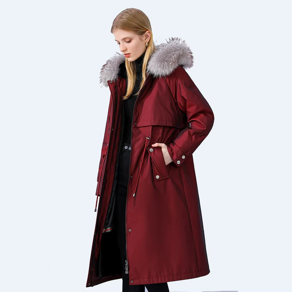 Women Winter Thick Warm Parka Fur Collar Long Sleeve Coat