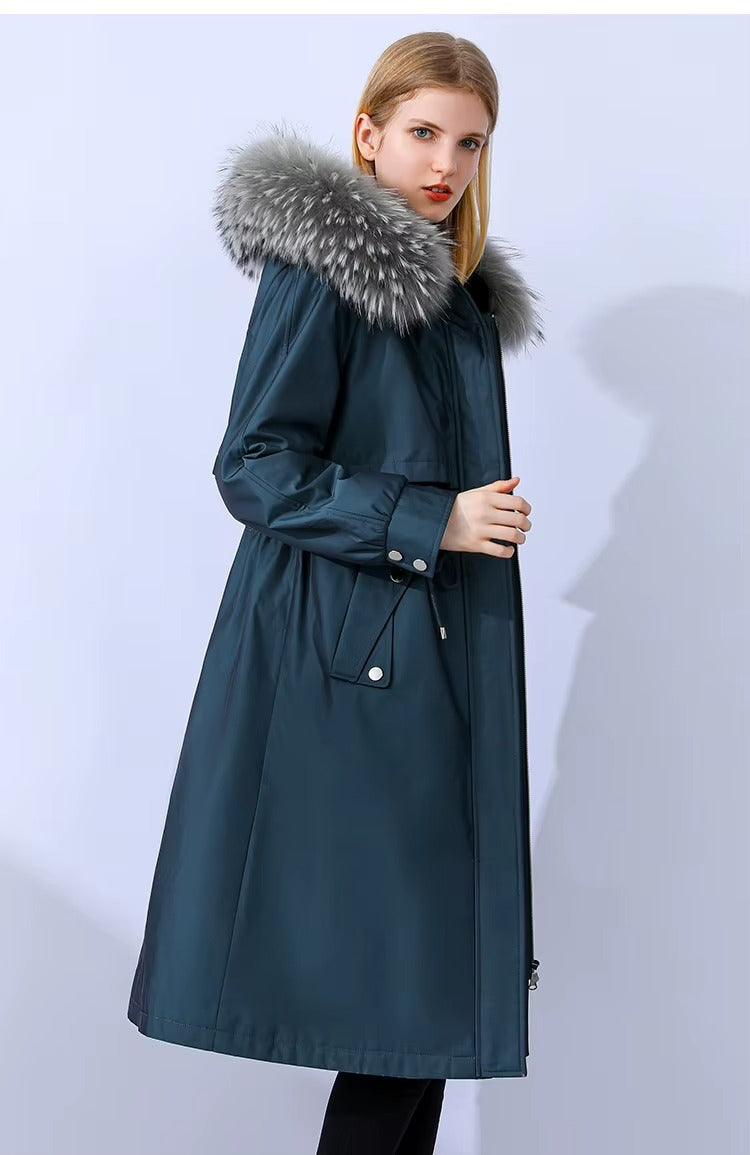 Women Winter Hooded Fur Collar Down Parka Coat