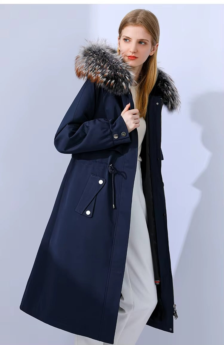 Women Winter Hooded Fur Collar Down Parka Coat