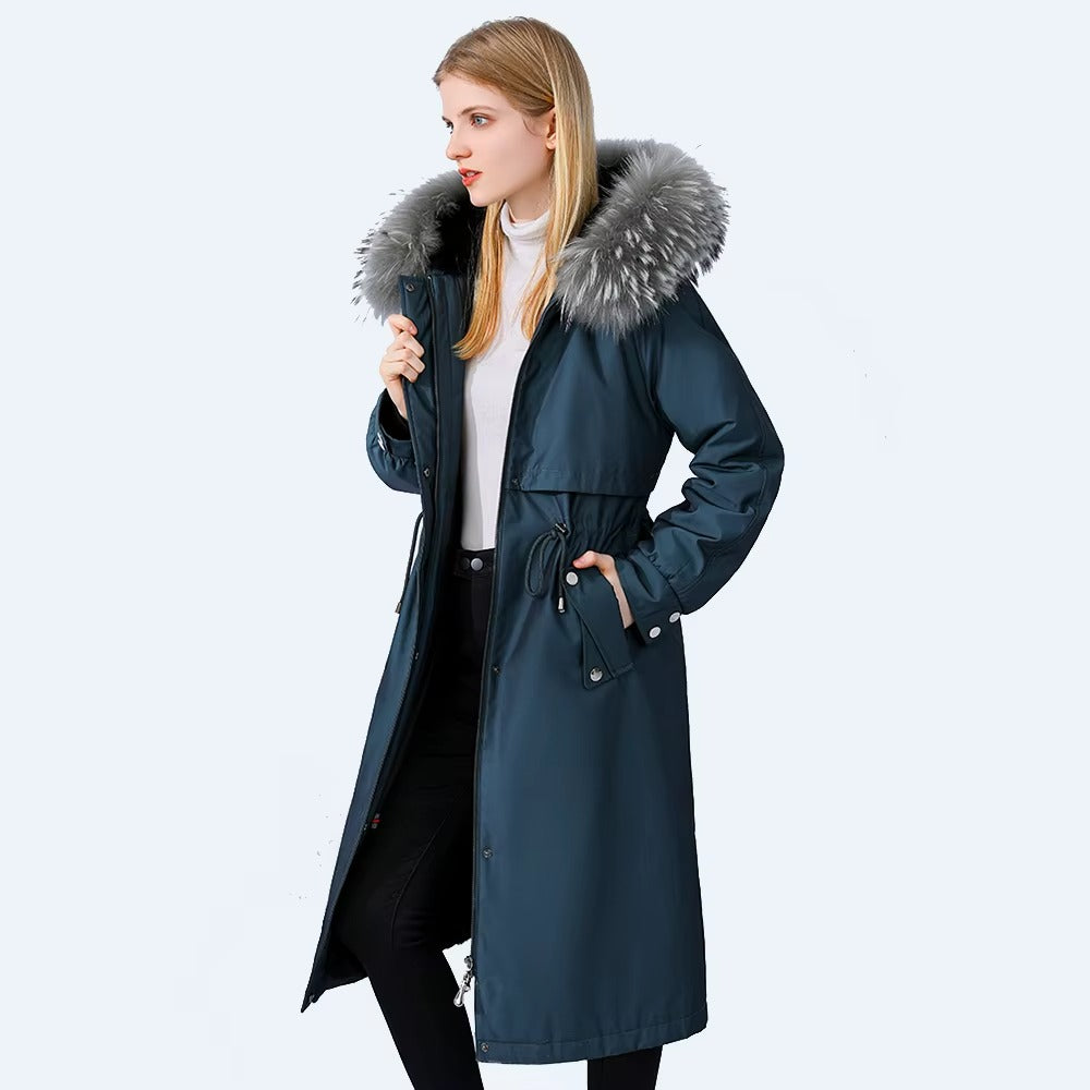 Women Winter Thick Warm Parka Fur Collar Long Sleeve Coat